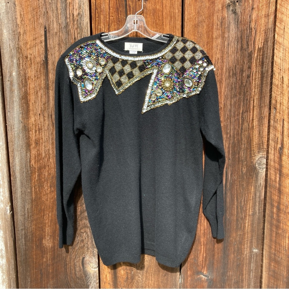Vintage TJW sequined, angora and wool black sweater size large